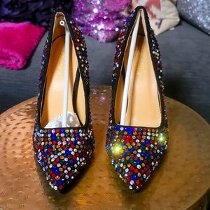Rhinestone embellished pumps